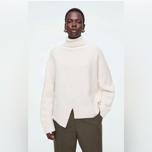 COS Asymmetric Merino Wool Sweater - White
